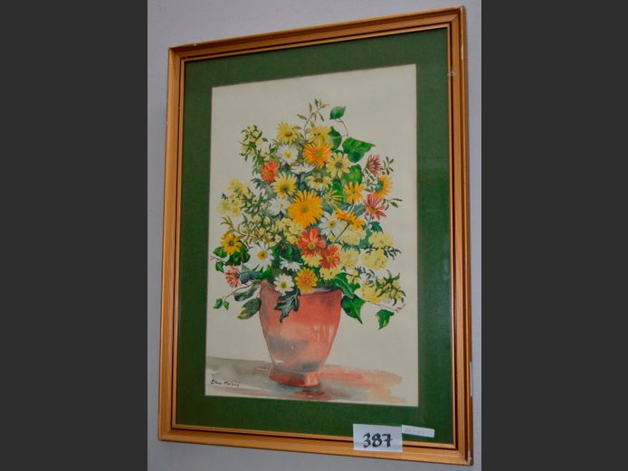 GILT FRAMED WATERCOLOUR "FLOWERS IN VASE" SIGNED ETHNE MOLONY, 49 x 33cm