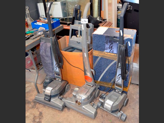 LOT OF 3: KIRBY VACUUM CLEANERS [1 Incomplete] WITH CARPET WASHER & OTHER ATTACHMENTS [1 Switches on]