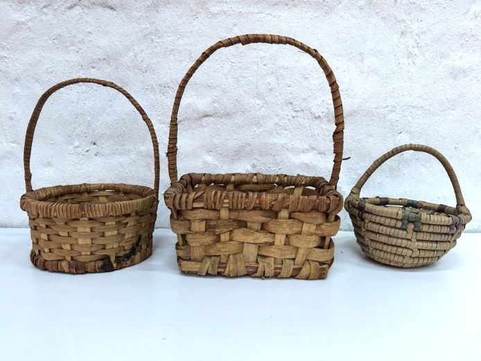 Set of 3 Vintage Handwoven Baskets with Handles