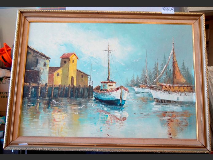 OIL ON BOARD "FISHING BOATS" SIGNED C. DAVID, 91 x 62cm