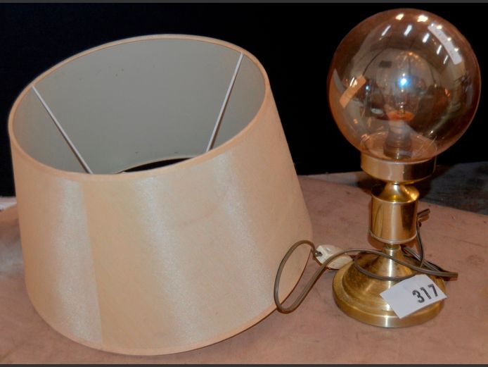BRASS PLATED & GLASS BEDSIDE LAMP, 33cm High
