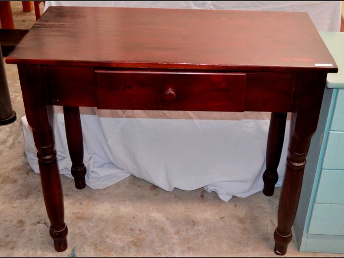 STAINED PINE SINGLE DRAWER HALL TABLE, 89 x 45 x 76cm