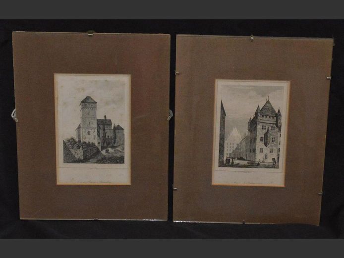PAIR UNFRAMED VINTAGE ETCHINGS, 10 x 7cm