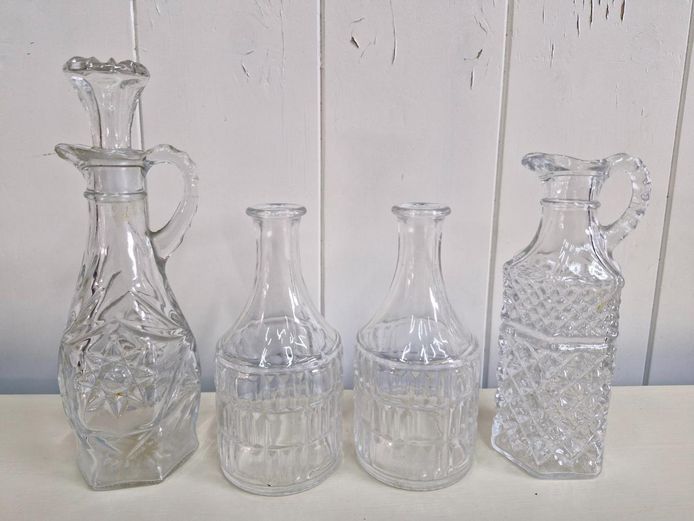 Vintage Pressed Glass Oil & Vinegar Cruet Set – 4-Pieces