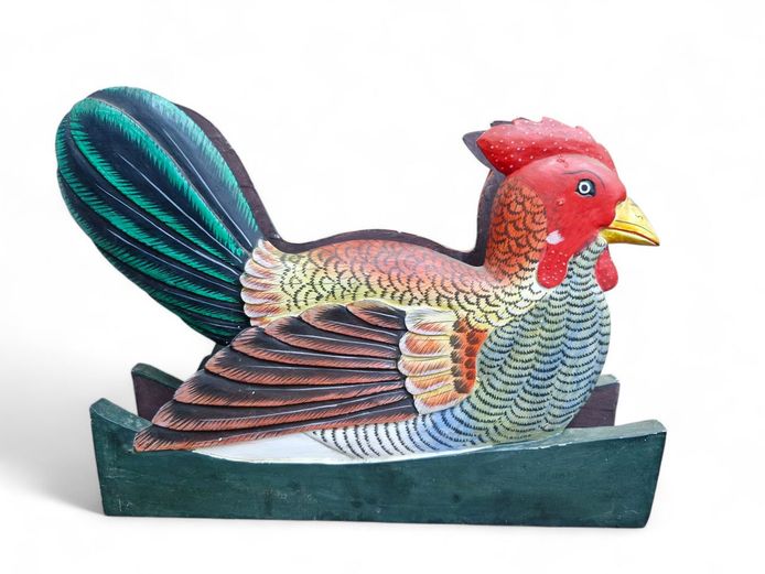 Wooden Hand Painted Folk-Art Rooster Magazine Holder