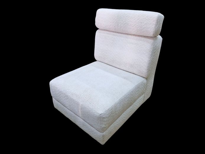 Designer Bouclé Lounge Chair Chaise with Adjustable Headrest