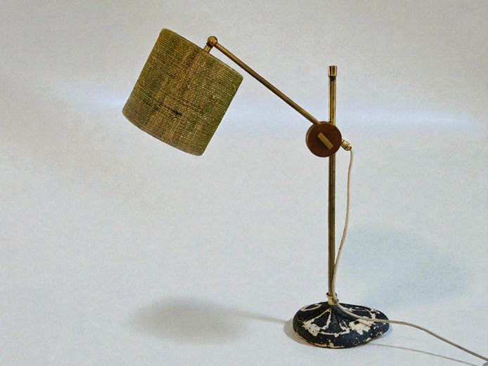 Mid-Century Japandi Style Table Lamp with Cast Iron Base