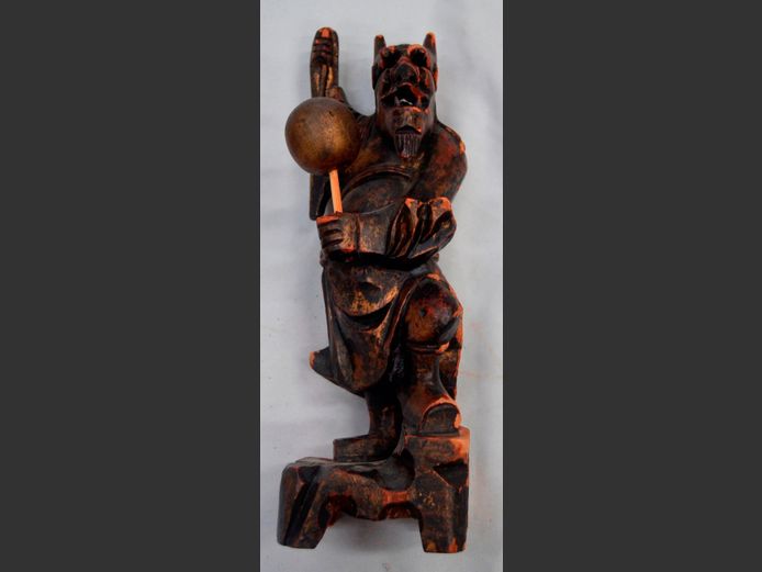 ANTIQUE CHINESE CARVED WOODEN FIGURAL SCULPTURE, 30cm High