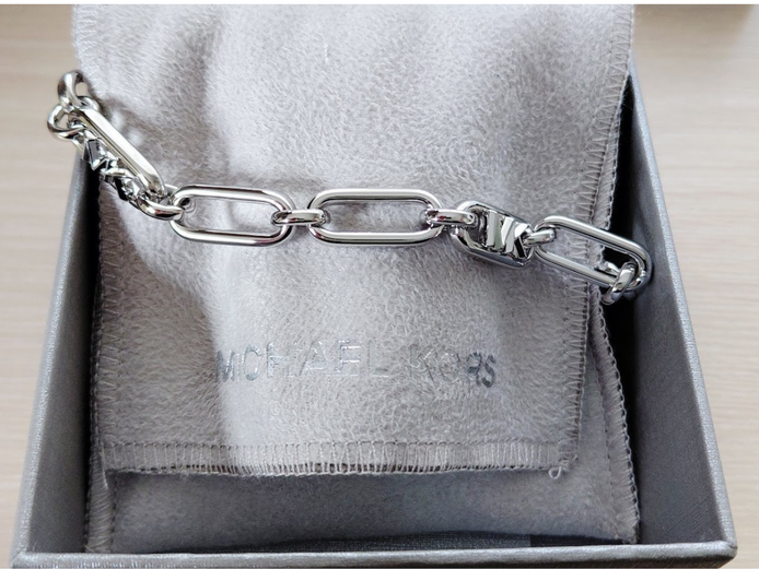 MICHAEL KORS PREMIUM  LINK PLATINUM PLATED EMPIRE LINK CHAIN BRACELET 