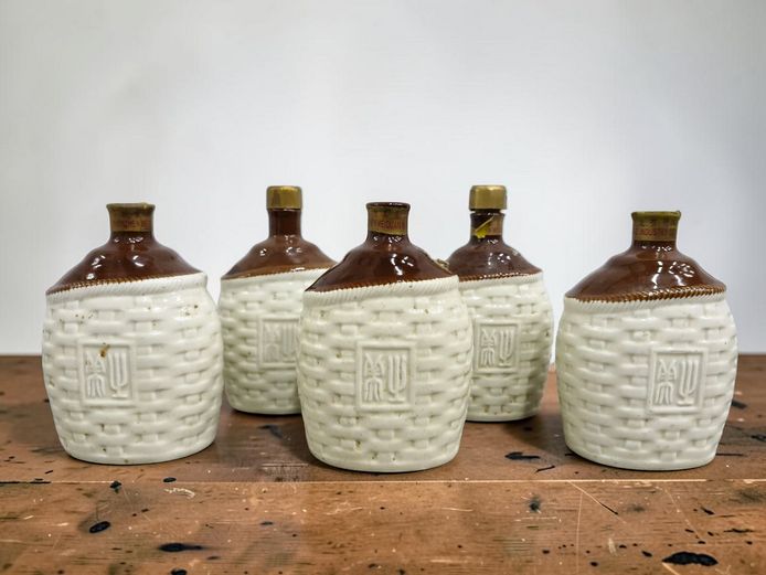 Set of 5 Vintage Meizhi Chinese Ceramic Wine Bottles