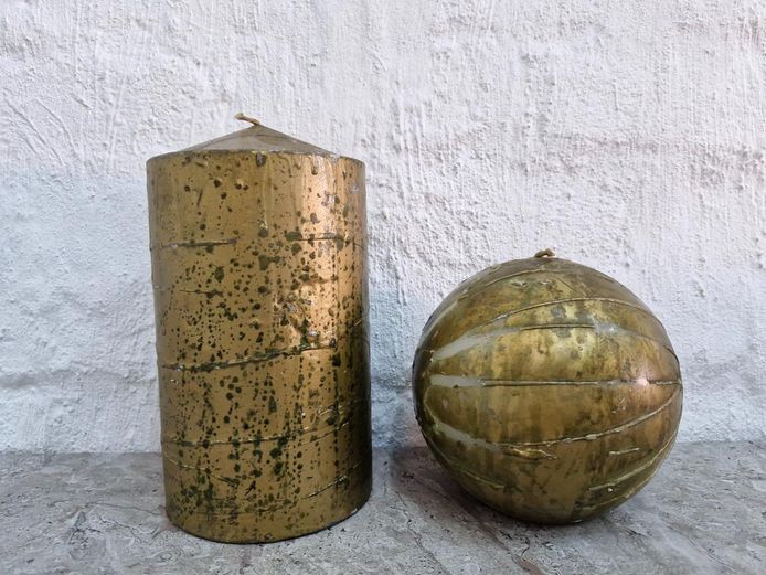 Large Decorative Metallic Gold Pillar & Sphere Candles