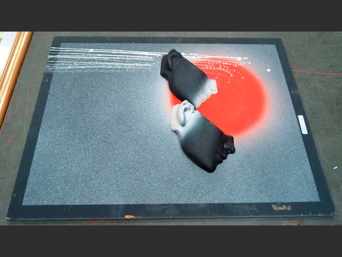 ARTWORK ON BOARD "FACES IN THE SUN" SIGNED ROSENFIELD, 60 x 45cm