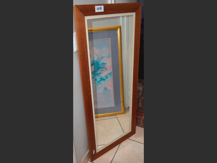 DARK STAINED FRAMED MIRROR, 137 x 62cm