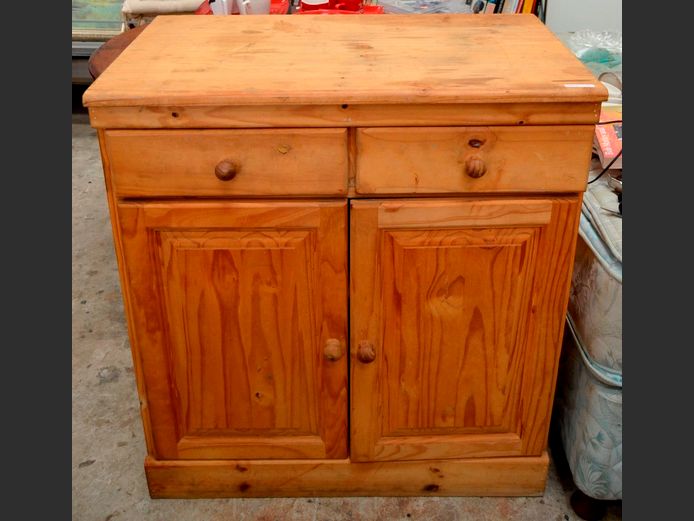 RAW PINE 2-DOOR, 2-DRAWER CABINET, 80 x 45 x 90cm