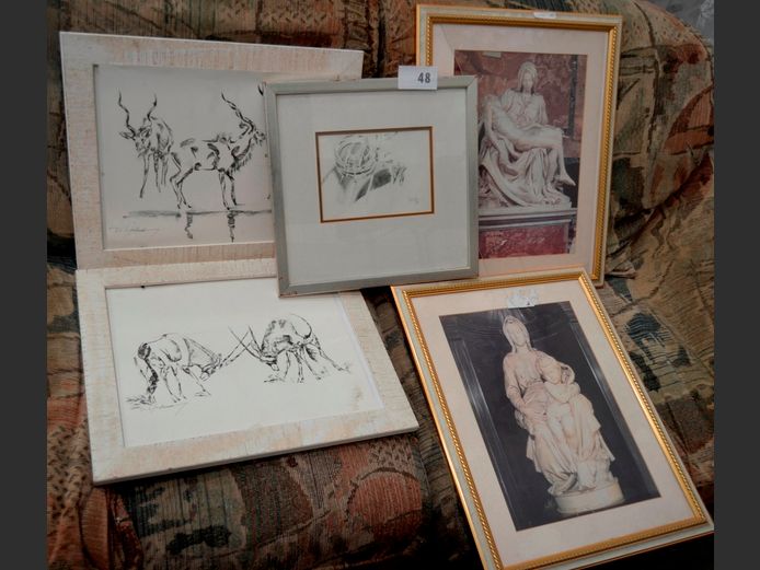 LOT: 2 x PAIRS FRAMED PRINTS [Glass broken to 2] & ANOTHER