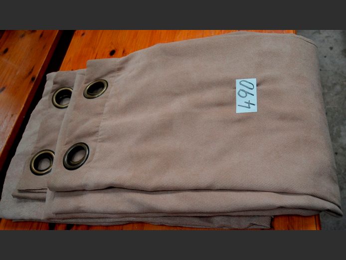 PAIR LIGHT BROWN EYELET CURTAINS