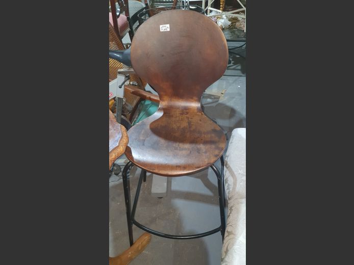 PAIR STAINED & METAL BASE ANT COUNTER CHAIR, 69cm High