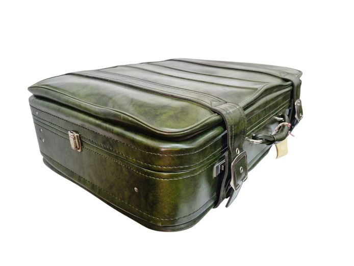 Vintage Green Faux-Leather Suitcase with Straps