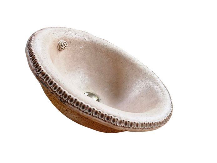 Beige Travertine Round Stone Basin with Pop-Up Stopper