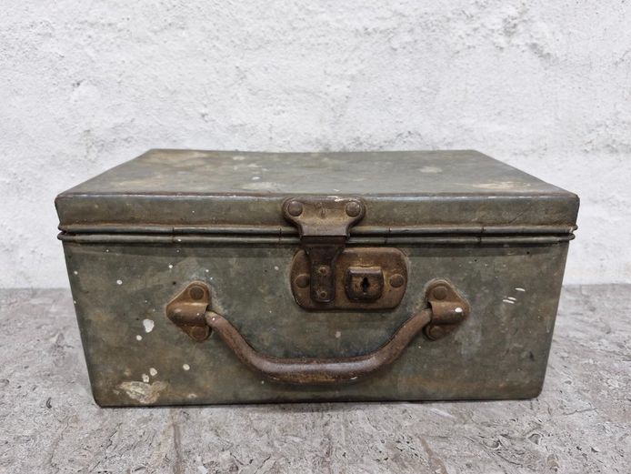 Rustic Galvanized Metal Tool Chest with Front Hasps and Latch