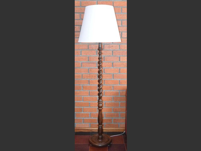 IMBUIA BARLEY TWIST STANDING LAMP WITH WHITE SHADE, 188cm High