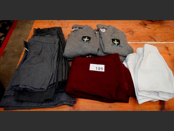 WHITE PT SHORTS, GREY SCHOOL SHORTS, SKIRTS, JERSEYS, etc