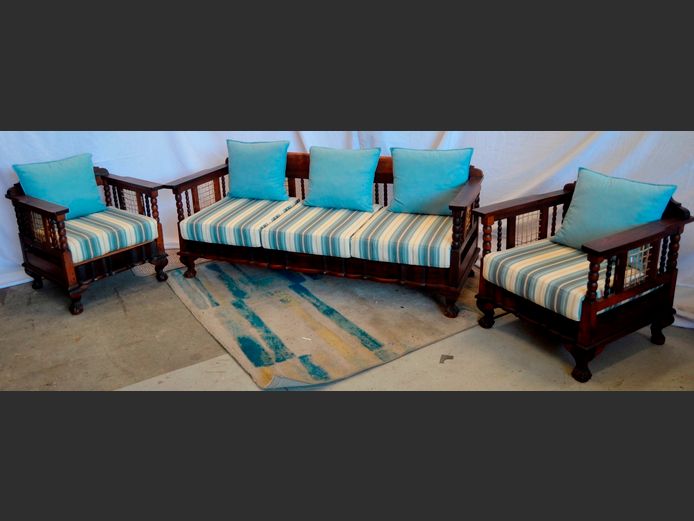 STINKWOOD RIEMPIE SEAT 3-PIECE, 5-SEATER LOUNGE SUITE WITH CUSHIONS & SCATTER CUSHIONS