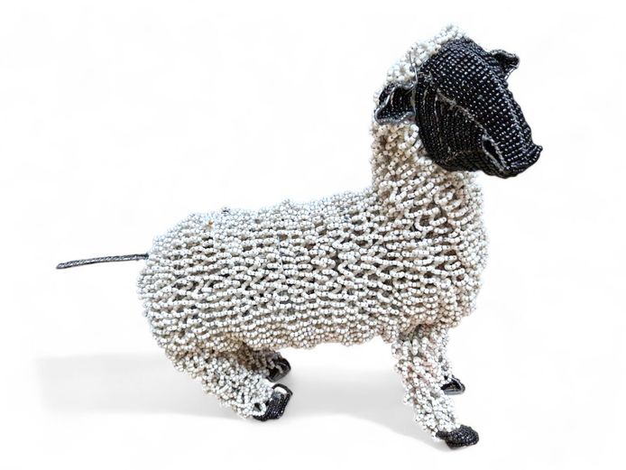 Handmade Beaded Wire Sheep Sculpture