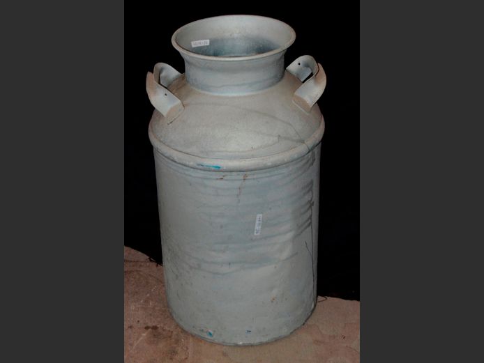 GREY PAINTED TWIN HANDLED MILK CAN, 60cm High