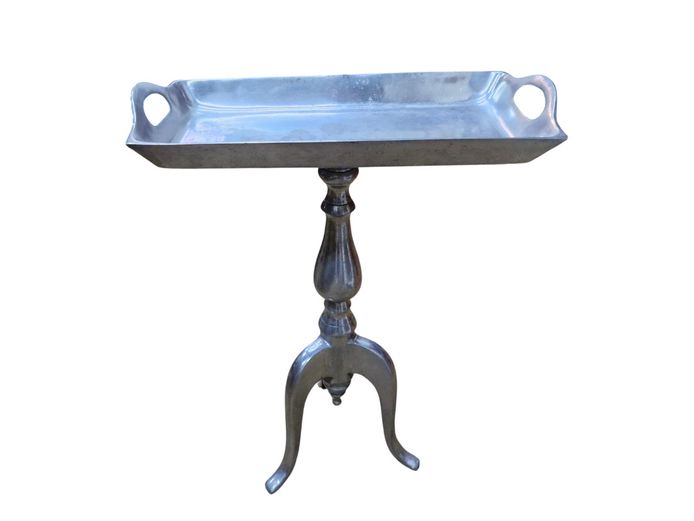 Vintage Cast Aluminum Butlers Tray Table on Tripod Stand