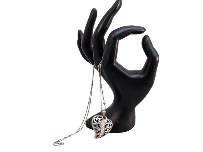 Sterling Silver Openwork Heart Cubic Zirconia Pendant Necklace