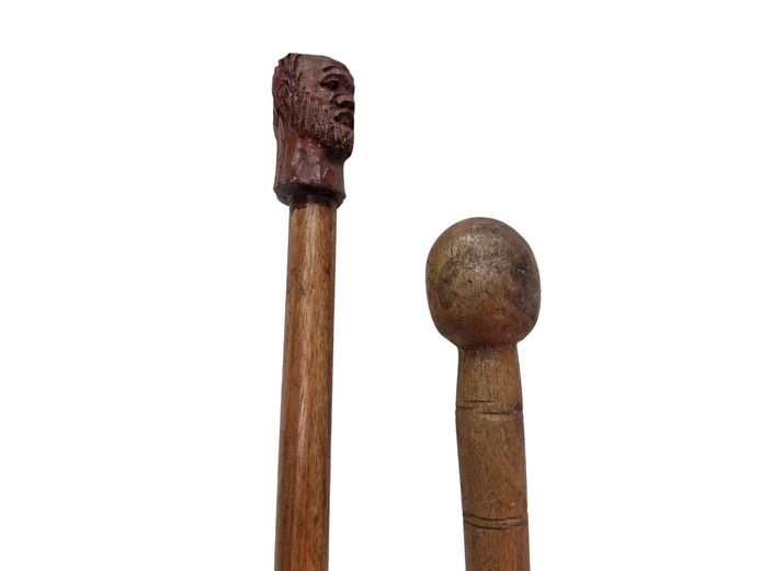 Pair of Vintage Hand-Carved Wooden Walking Sticks