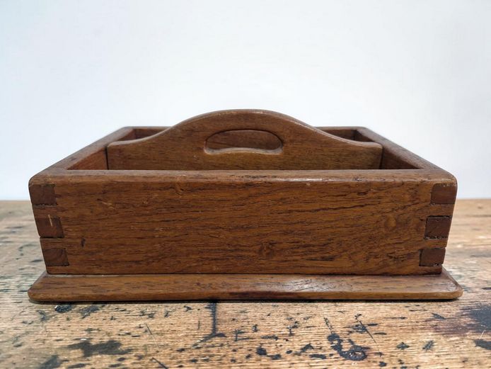Vintage Teak Cutlery Caddy with Dovetail Joinery