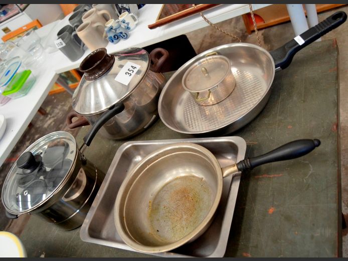 FISSLER STAINLESS STEEL FRYING PAN, STAINLESS STEEL POT WITH LID, etc