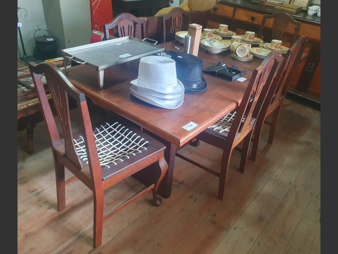 IMBUIA EXTENSION DINING TABLE WITH 6 MATCHING RIEMPIE SEAT CHAIRS