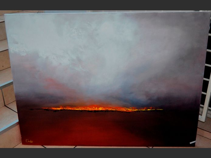 UNFRAMED OIL ON CANVAS "CLOUDS" SIGNED E.BEDES, 122 x 91.5cm