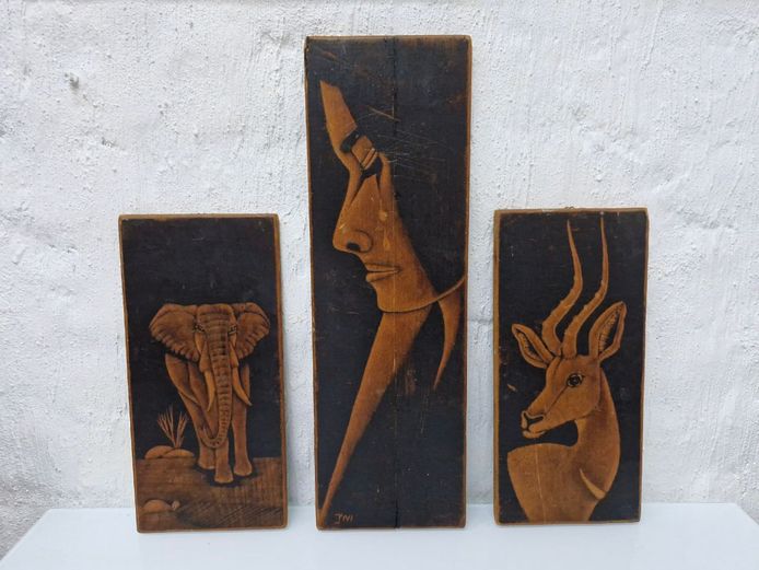 Vintage Hand-Carved Wood Wall Plaques by JMI