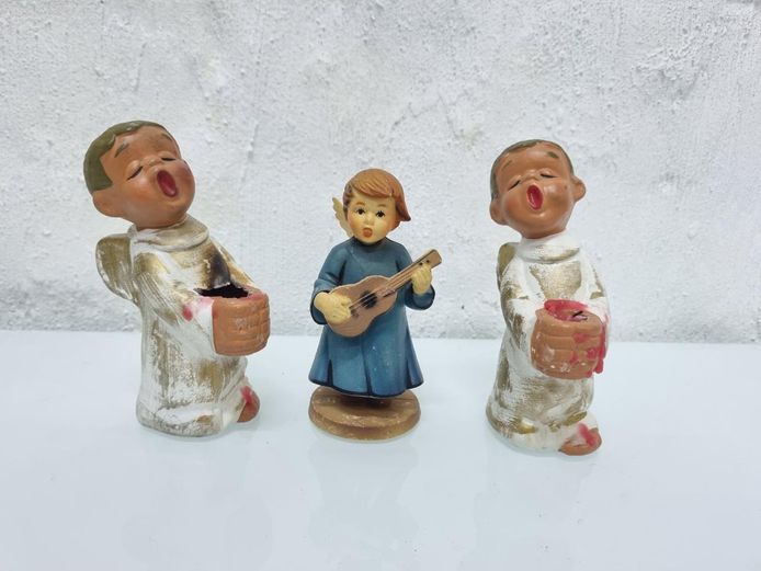 Vintage Angel Choir Trio: Hand-Painted Singing Candle Holders with Lute Player