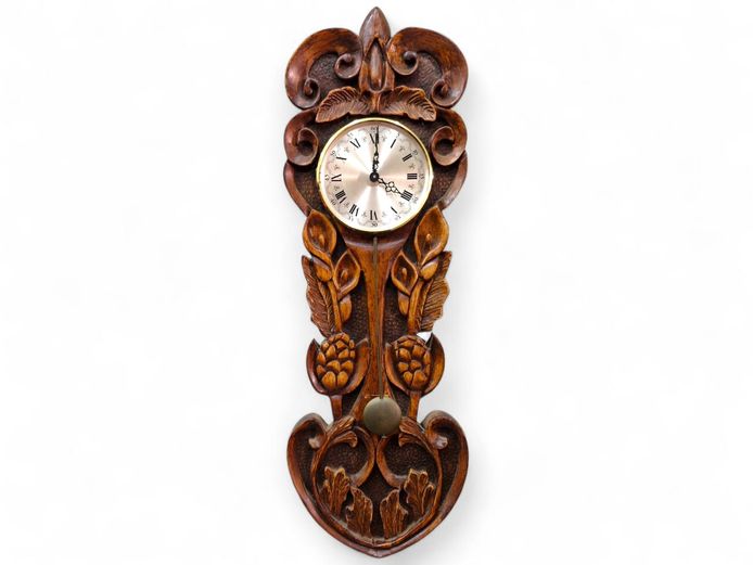 Vintage Hand-Carved Wooden Wall Clock
