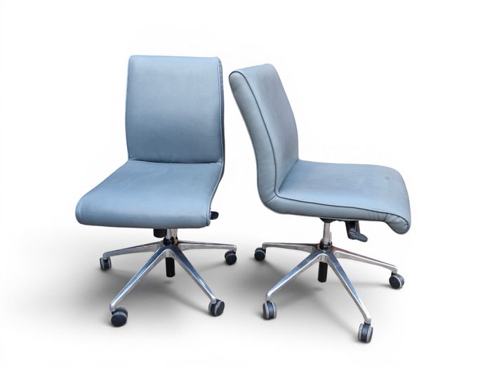 Vintage Mid-Century Style Grey Faux Leather Office Swivel Chairs