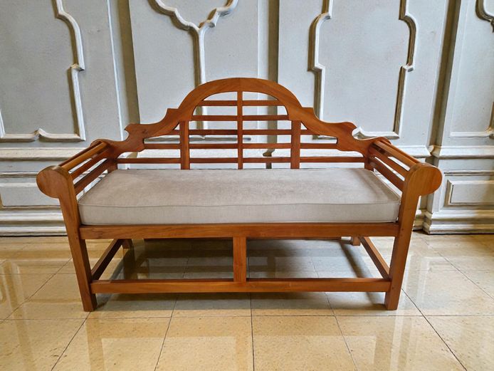 Teak Wood Bench with Seat Cushion