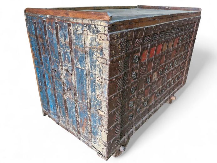 19th Century Indian Damachiya Dowry Cabinet on Wooden Wheels