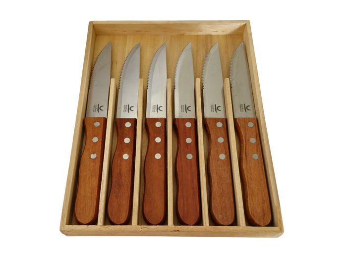 6-Piece Hardwood Steak Knife Set in Wooden Presentation Tray
