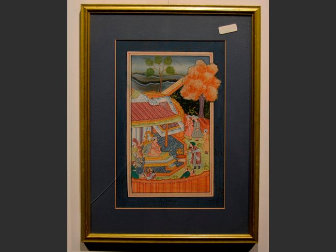 FRAMED WATERCOLOUR "INDIAN CEREMONY", 19.3 x 29.6cm [Glass cracked]