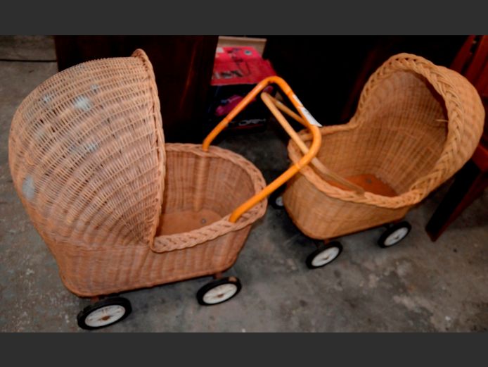 LOT OF 2: VINTAGE WICKER DOLL'S PRAMS, 75 x 40 x 70cm & 63 x 40 x 70cm