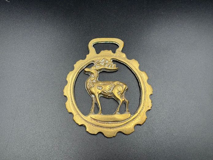 Vintage Brass Horse Harness Medallion – Stag Design
