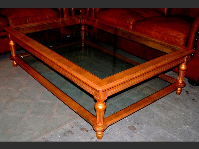 FRENCH GILT & GLASS TOP RECTANGULAR COFFEE TABLE WITH BOTTOM SHELF, 150 x 100 x 42cm
