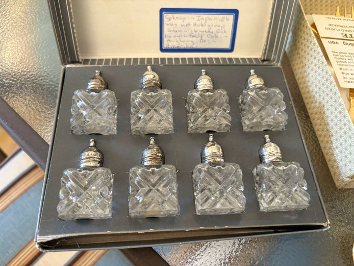 Set of Crystal Salt and Pepper Shakers with Silver Tone Tops