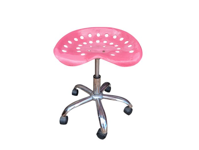 Contemporary Pink Metal Tractor Seat Swivel Stool