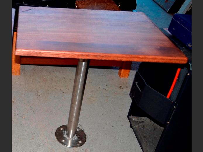 STAINED OAK FLOOR MOUNT 2-SEATER RESTAURANT TABLE, 74 x 55 x 77cm